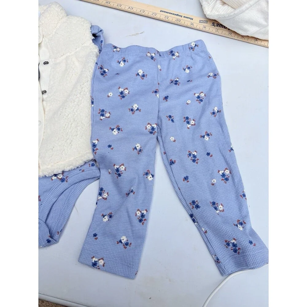 Baby Girls' 12 Month 3pc Floral Long Sleeve Bodysuit with Leggings & Vest - Blue